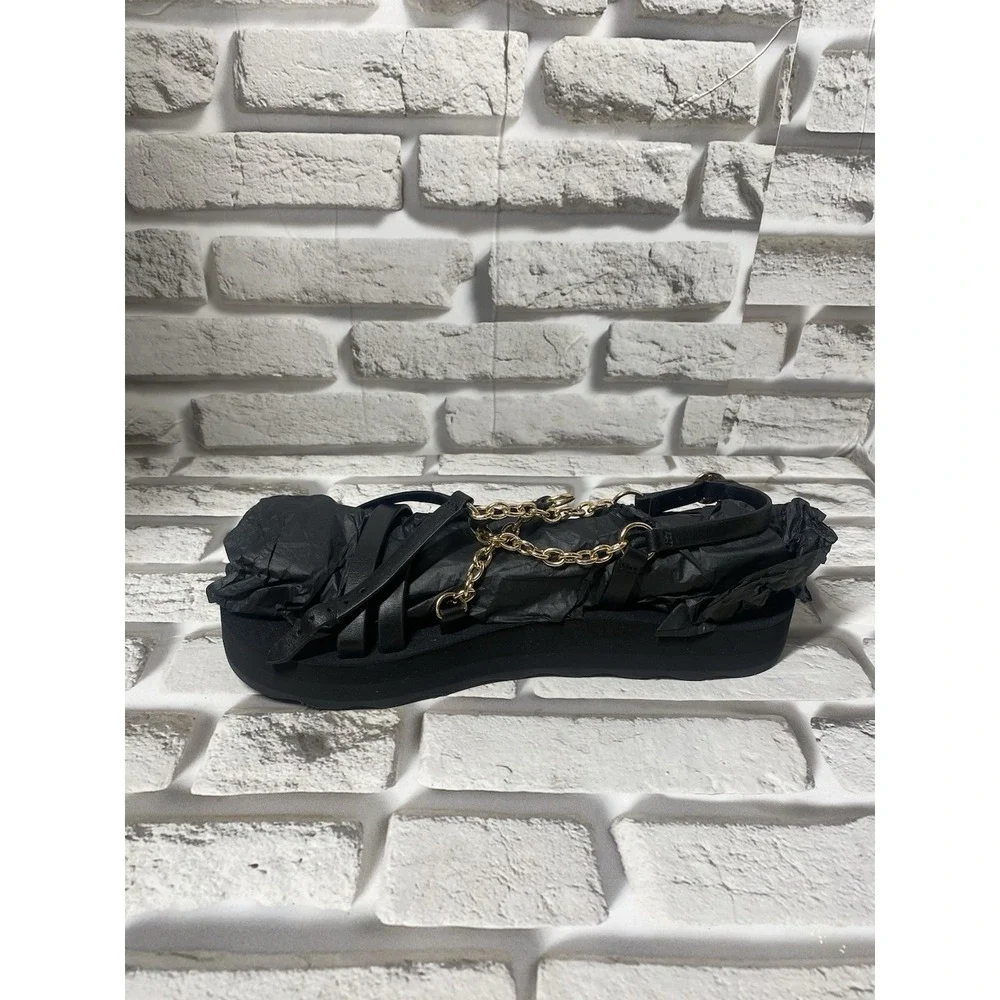 Maje Women's Frankie Chain And Charm Embellished Leather Sandals in Black SZ 9.5